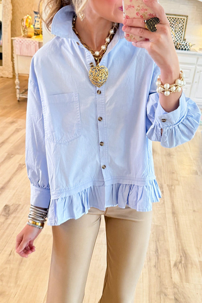 Ruffle Hem Button Down Top