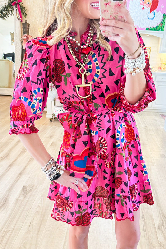 Puff Sleeves Print Ruffle Mini Dress