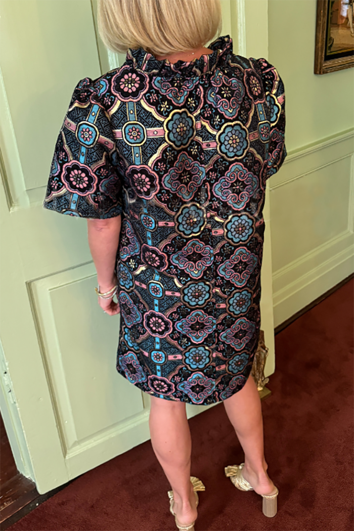 V-Neck Short Sleeves Print Dress