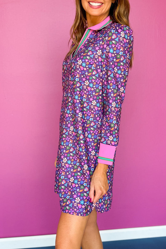Animal Puff Long Sleeve Collared Active Dress