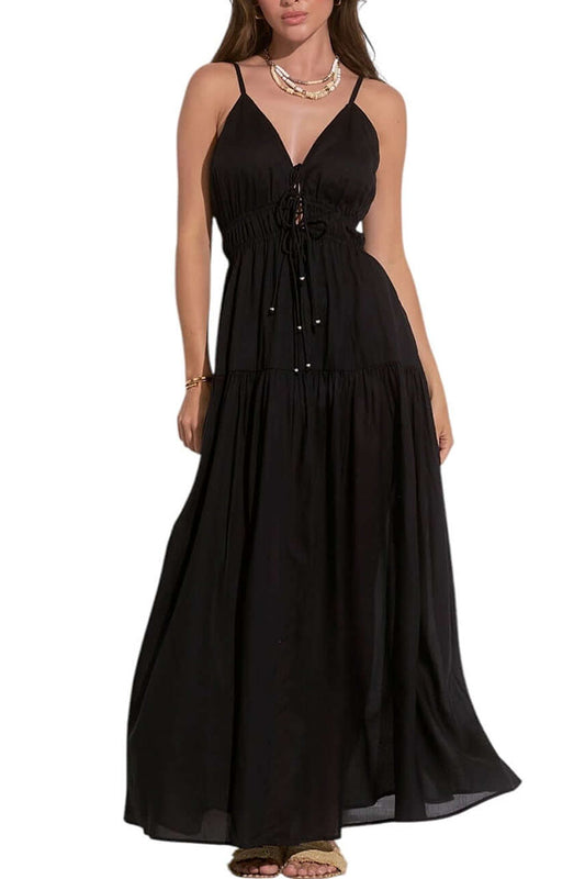 Solid Color Lace-Up Waist Dress