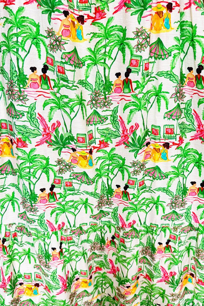 Green Beach Print Maxi Dress