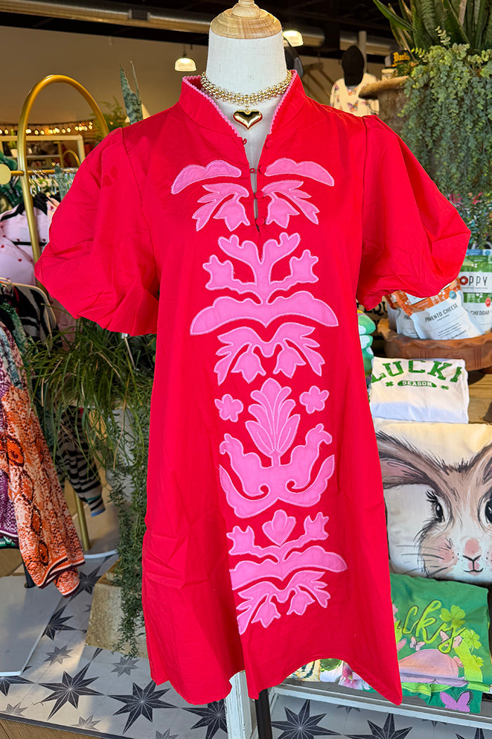 Red Contrast Printed Pocket Dress