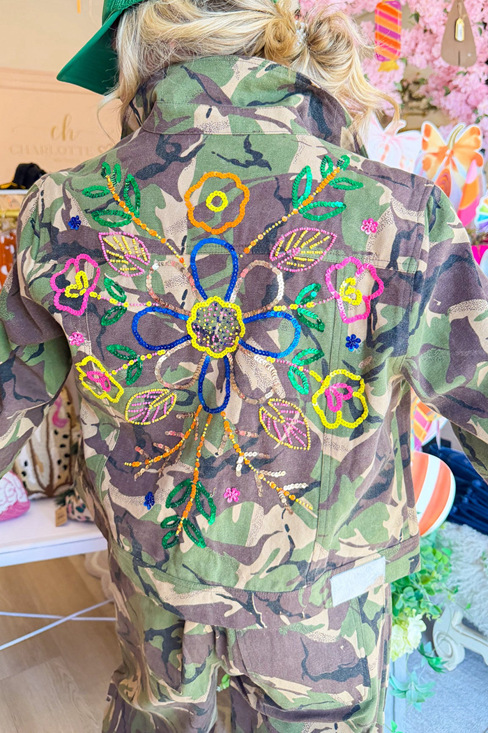 Camo Floral Sequin Twill Jacket