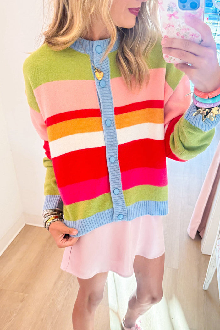 Rainbow Stripe Button Front Cardigan