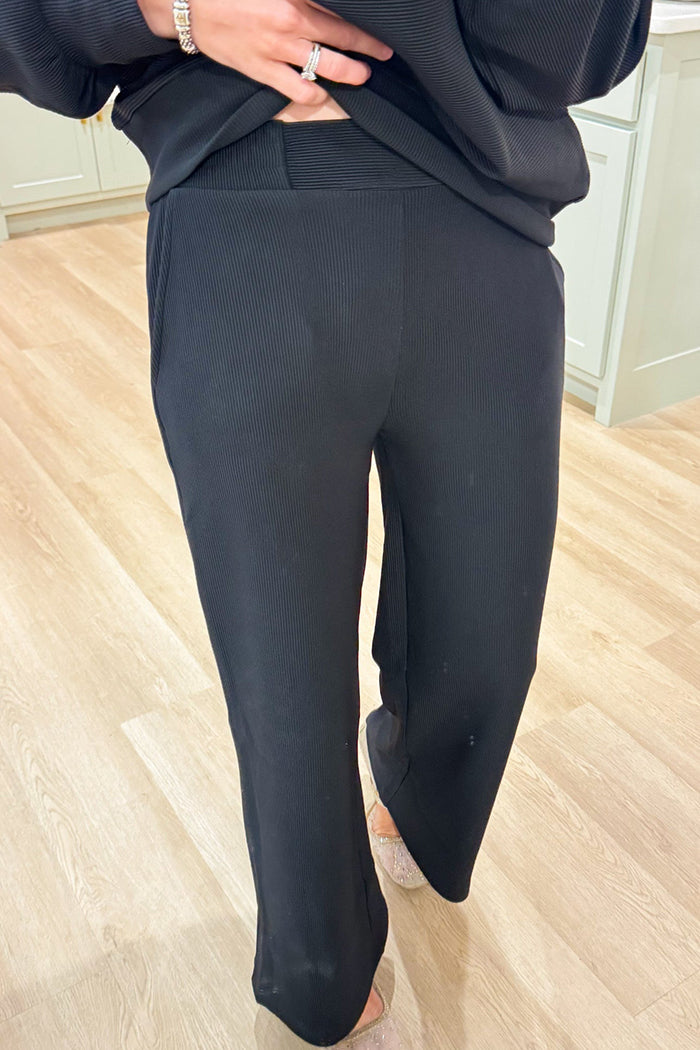 Ribbed Front Zip Pant Set