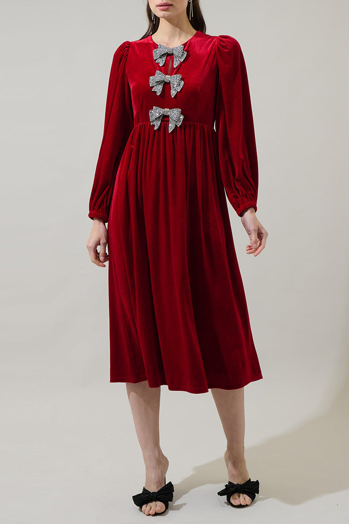 Glow Bow Velvet Midi Dress