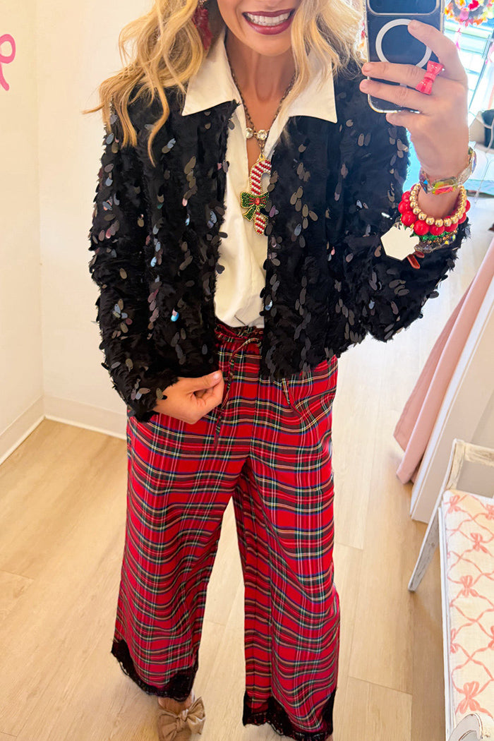 Black Sequin Long Sleeve Cardigan