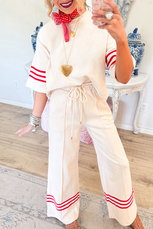 Short Sleeve Stripe Hem Pant Set