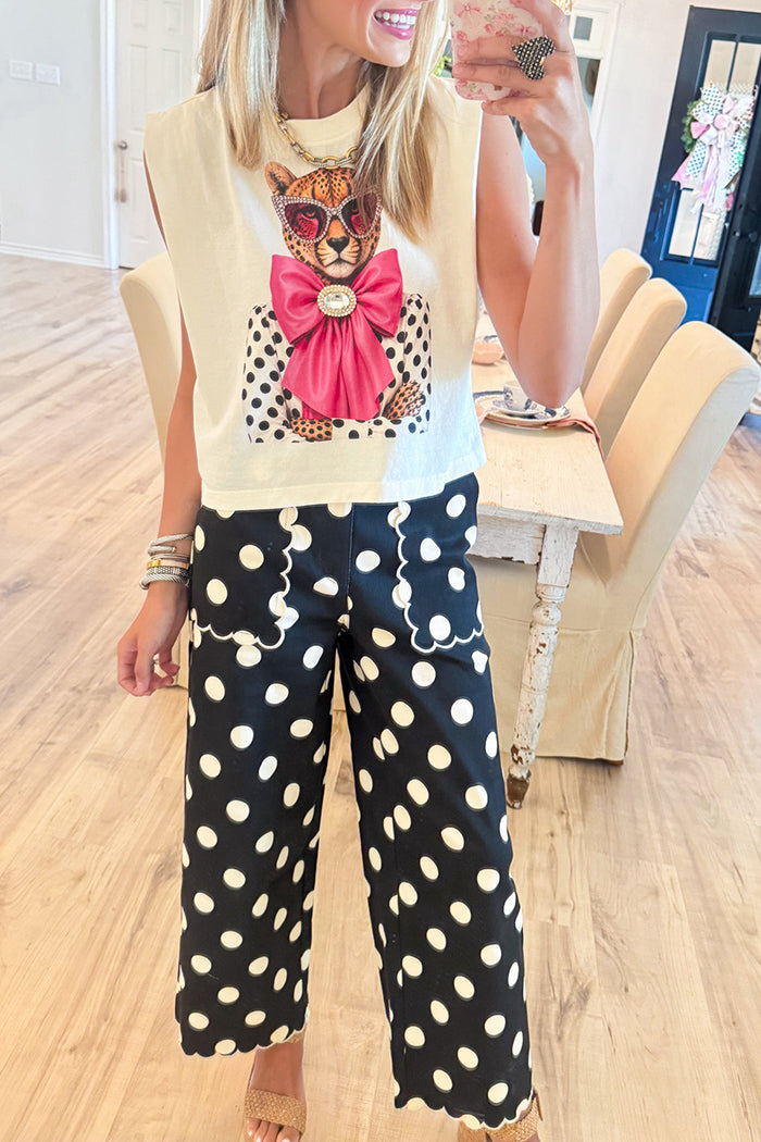 Polka Dot Scallop Hem Pants