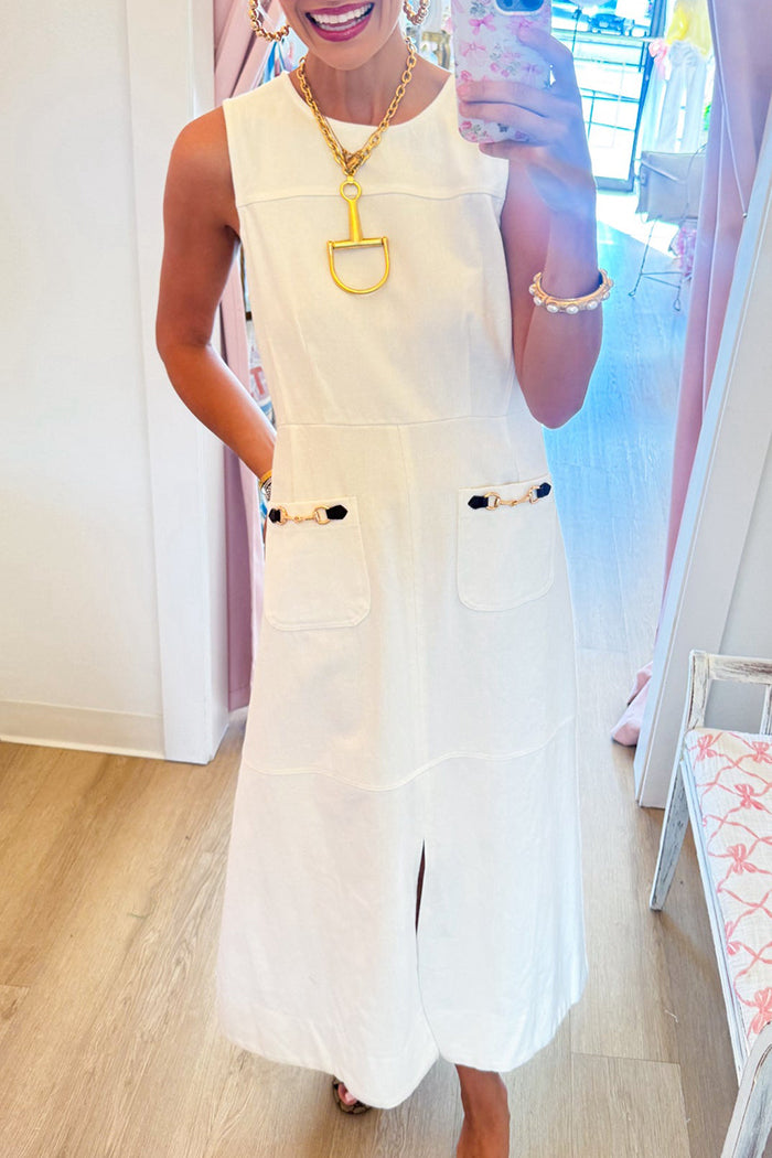 Back Zip Sleeveless Pocket Midi Dress