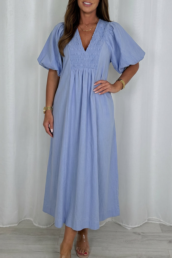 Puff Sleeve Periwinkle Smocked Dress