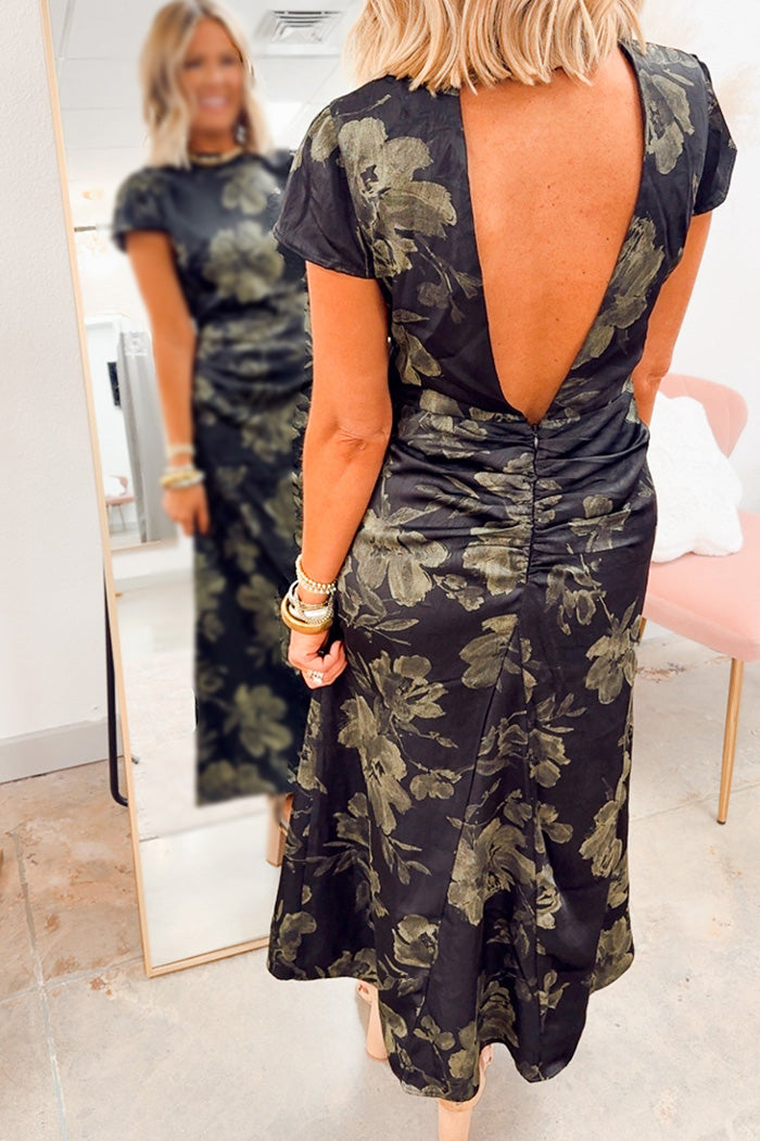 Cap Sleeve Floral Flattering Midi Dress