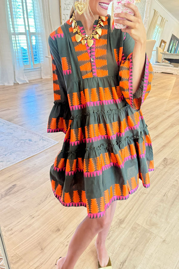 Jacquard Tiered Ruffles Dress
