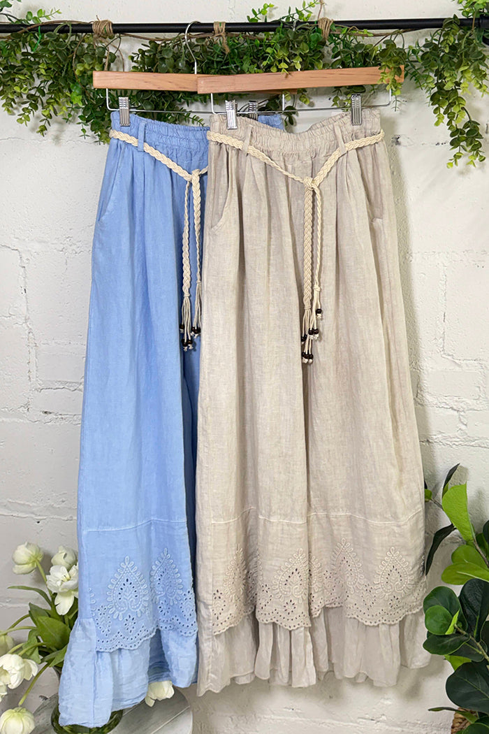 Eyelet Lace Hem Wide Leg Pants