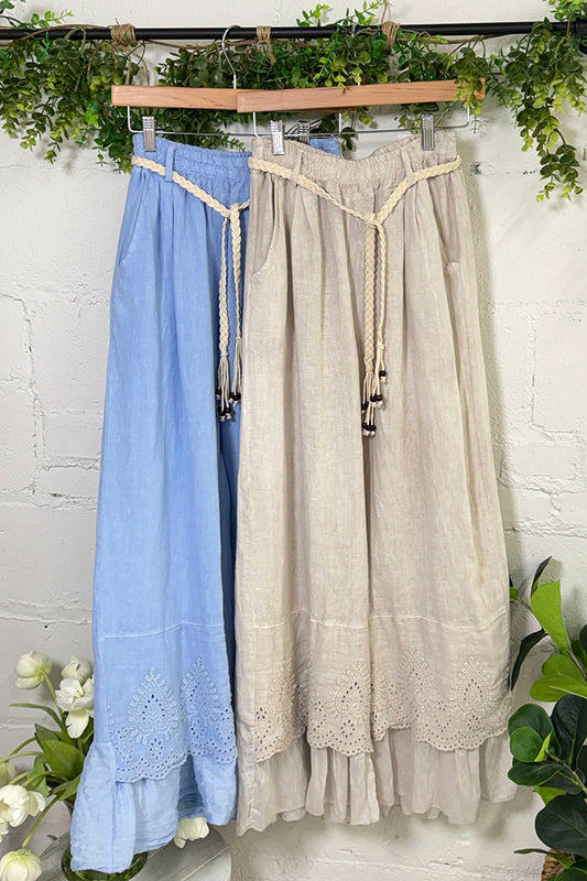 Eyelet Lace Hem Wide Leg Pants