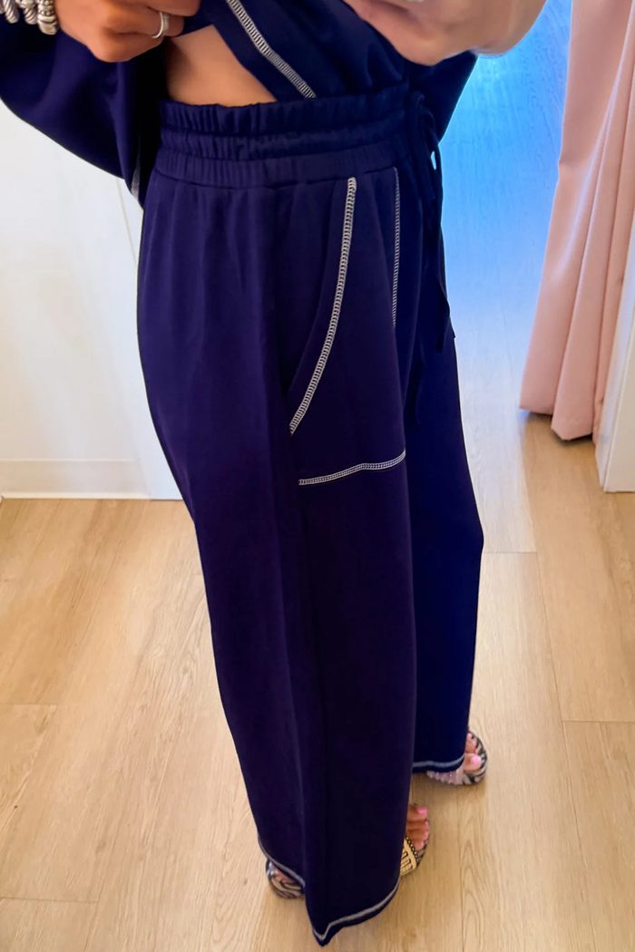 Navy Contrast Stitch Lounge Set