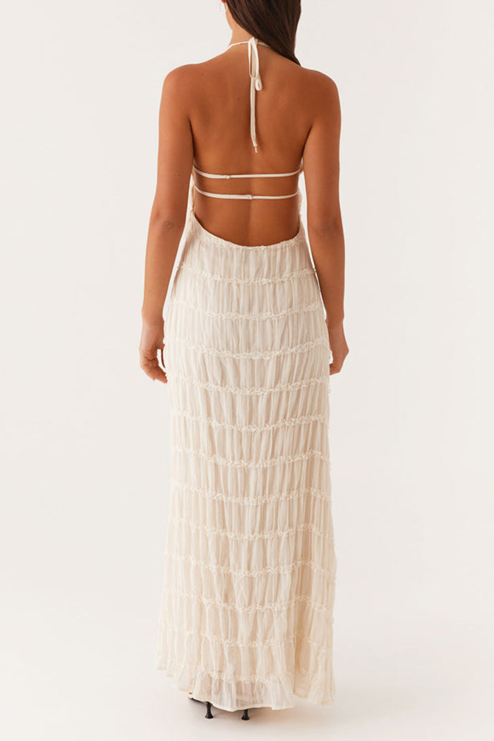 Tiered Halter Backless Maxi Dress