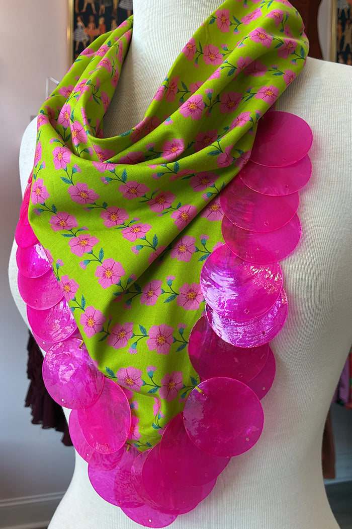 Green Hot Pink Floral Neck Scarf