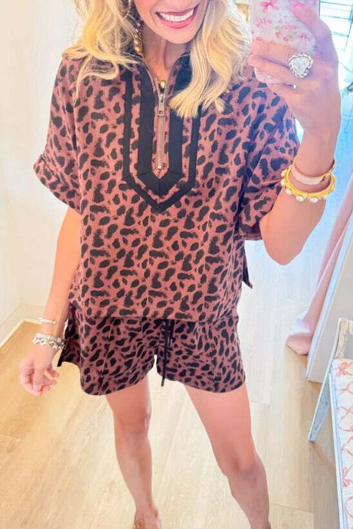 Brown Animal Print Short Set