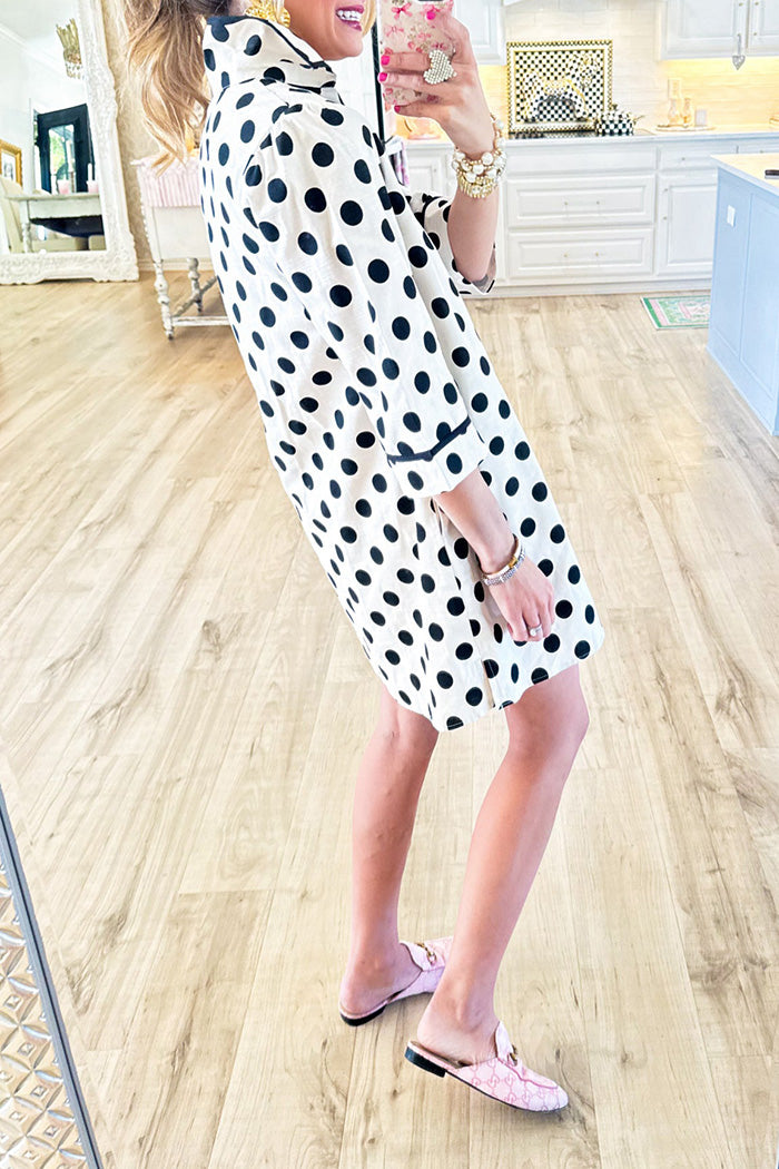 Half Sleeve Polka Dot Shift Dress
