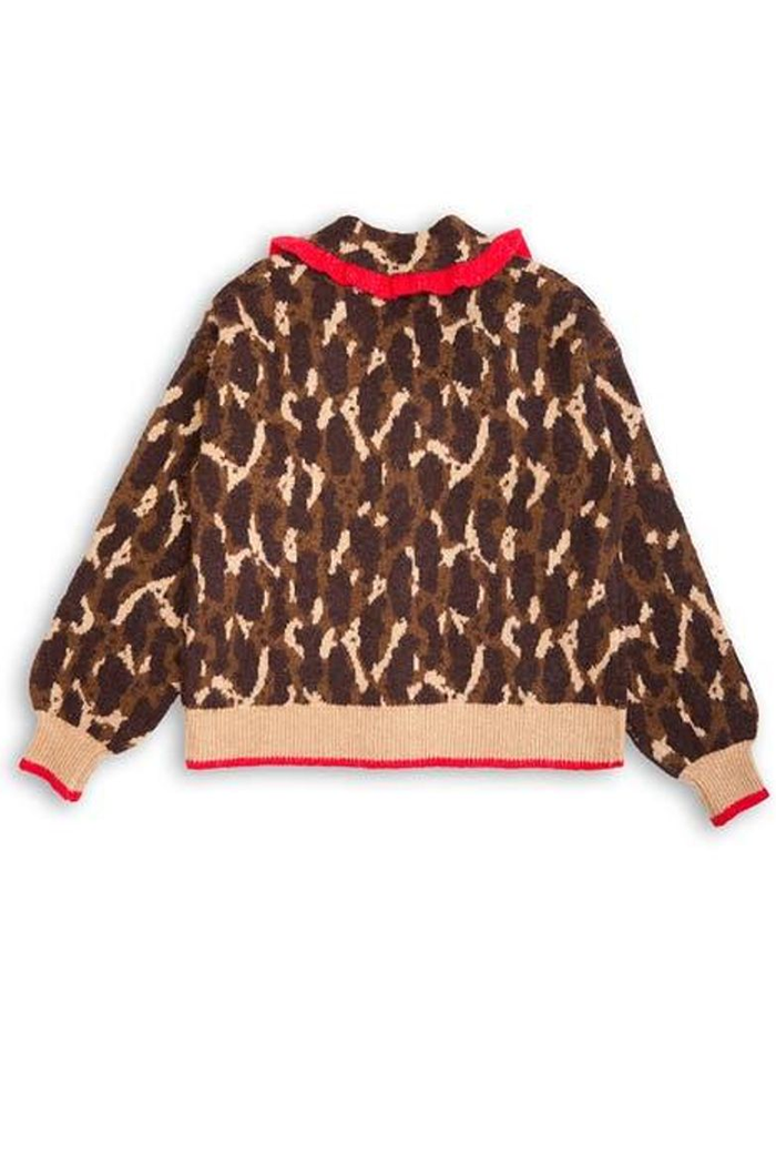 Leopard Ruffle Collar Button Cardigan