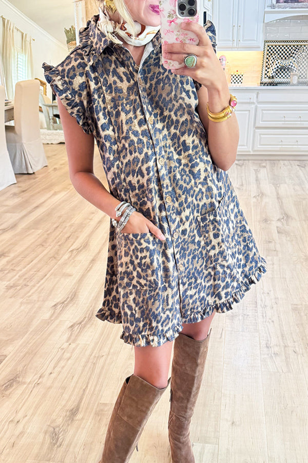 Leopard Pocket Ruffle Dress