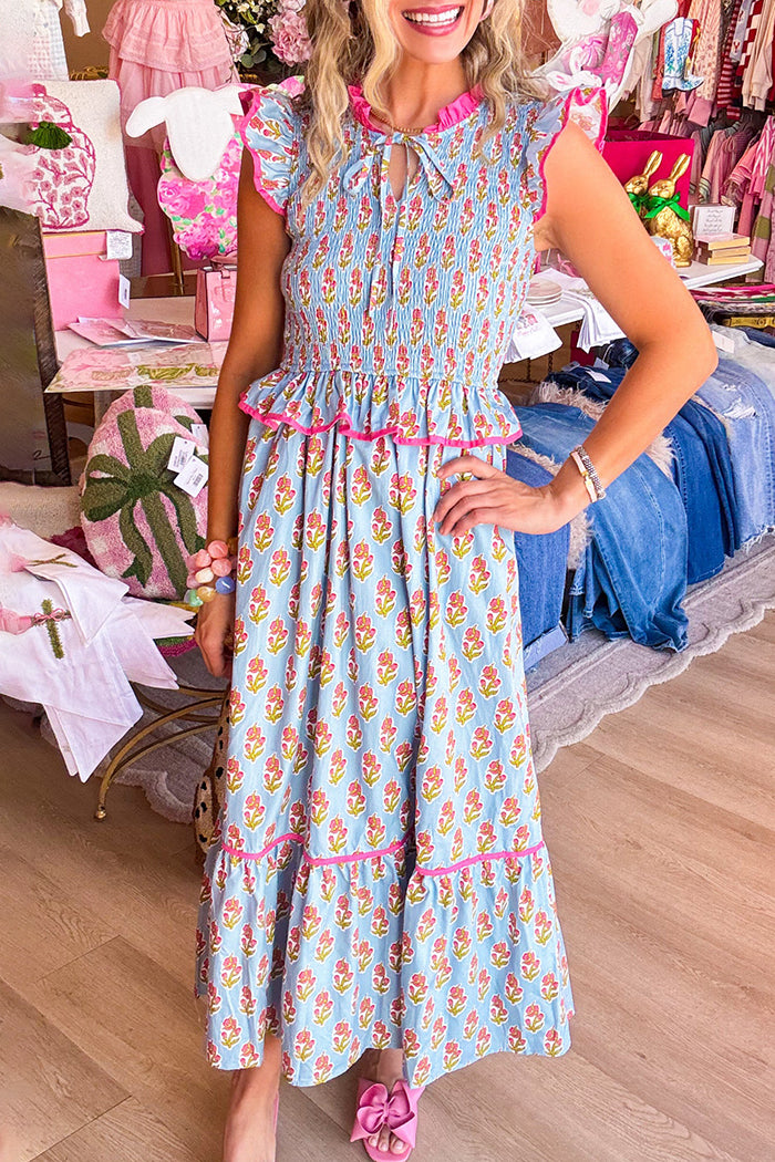 Floral Peplum Tiered Midi Dress