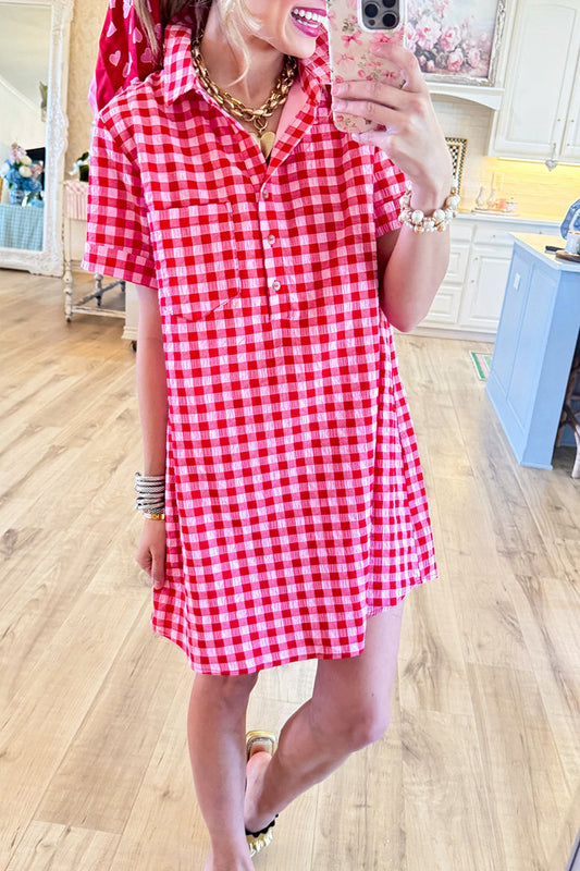 Red Gingham Pocket Shirt Dress