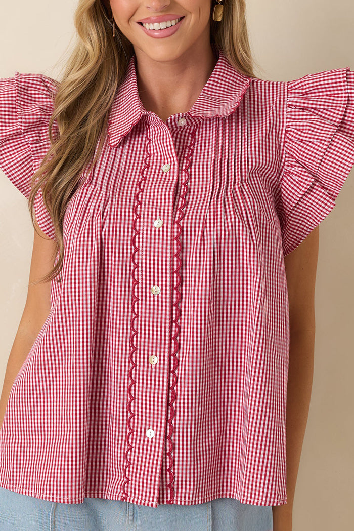 Casual Double Ruffle Scolloped Trim Top