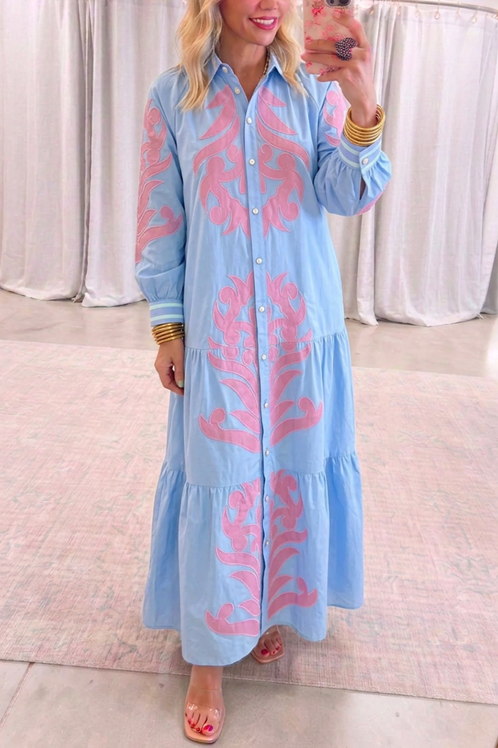 Embroidery Button-Down Maxi Dress