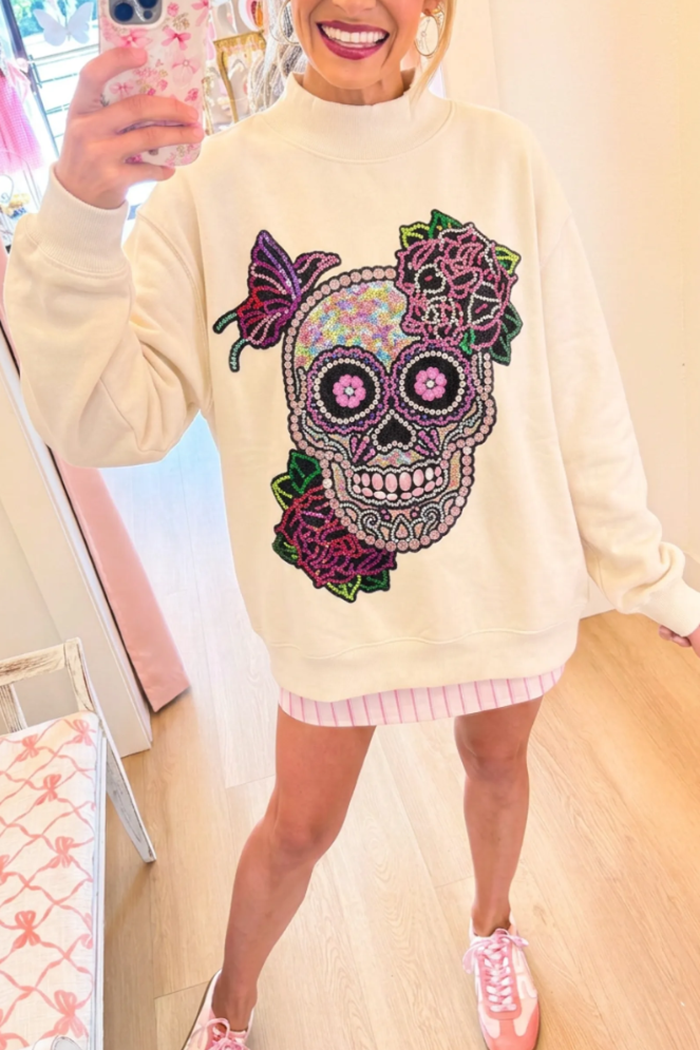 Sugar Skull Mock Neck Long Sleeve Top