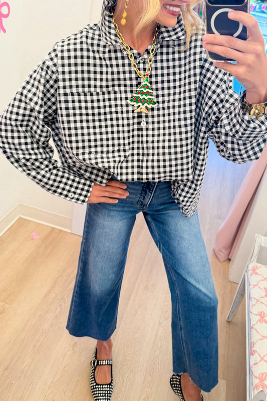 Gingham Collared Button Top