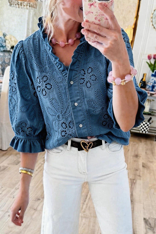 Eyelet Embroidered Denim Top