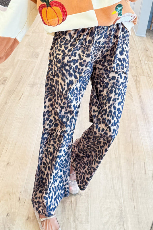 Brown Leopard Track Pants