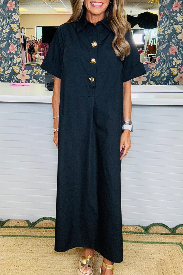 Solid Short Sleeve Pocket Midi Dress
