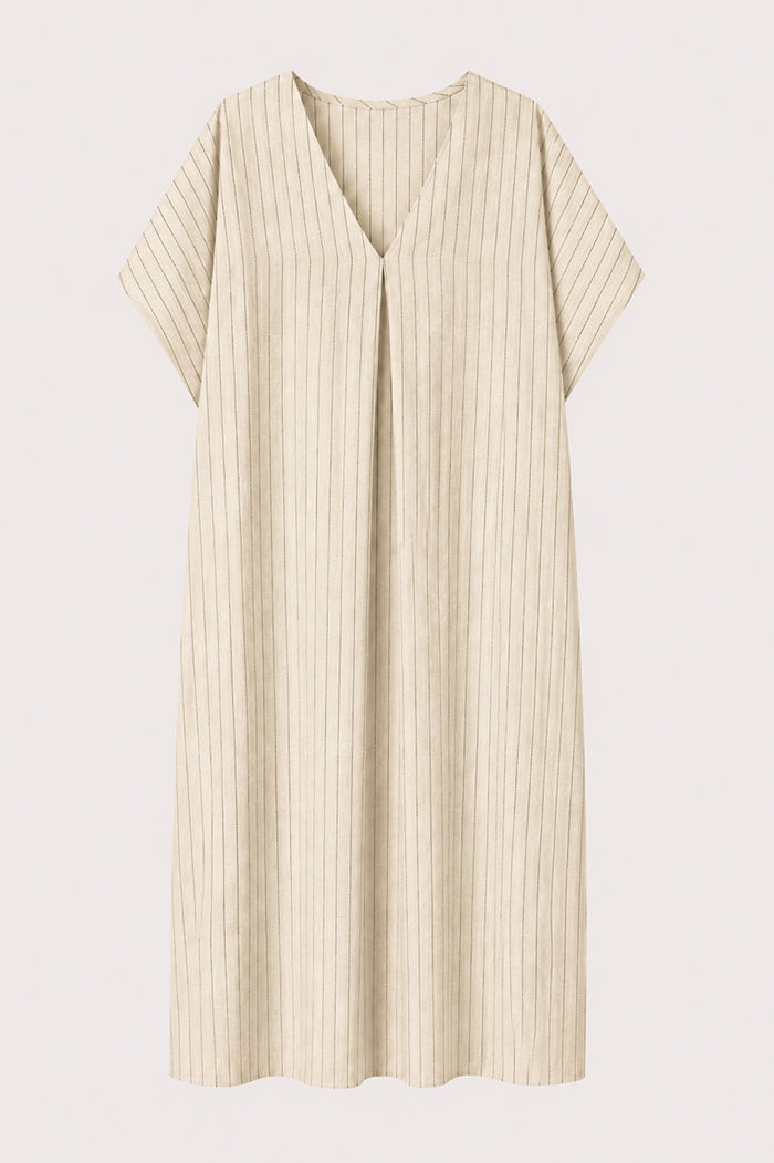 Drop Shoulder Vertical Stripe Pocket Midi Dress
