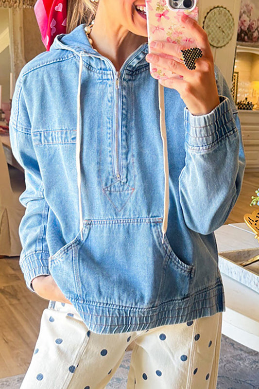 Hooded Half Zip Front Pocket Pullover