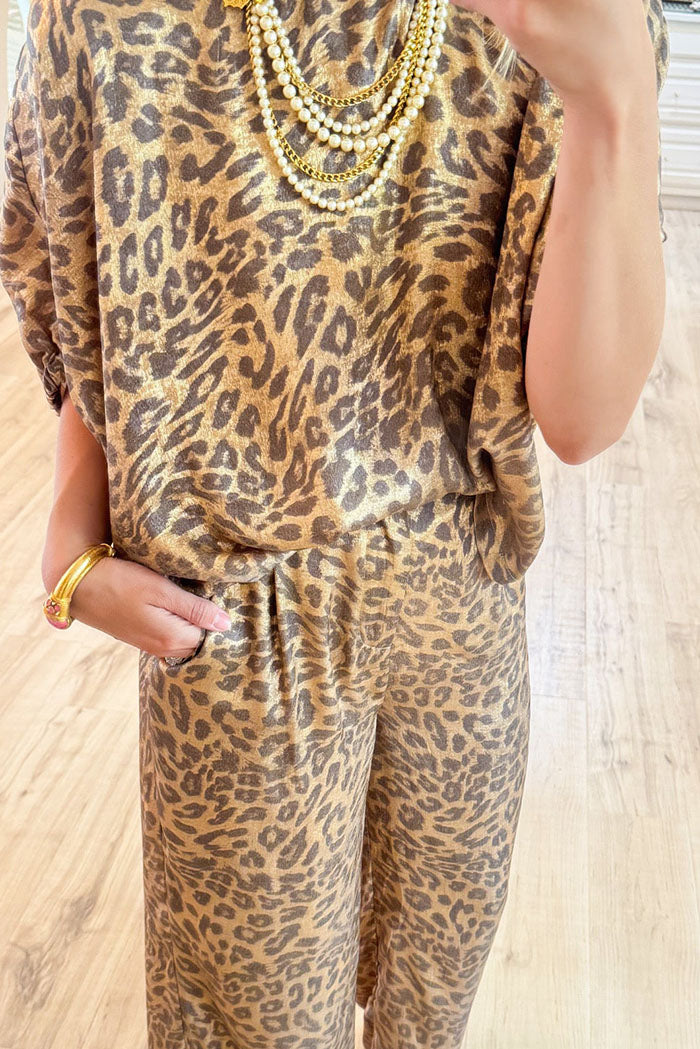 Short Sleeves Leopard Pant Set