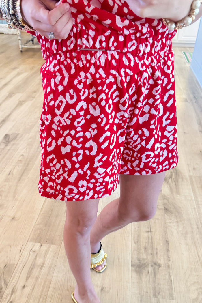 Red Animal Print Pocket Short Set