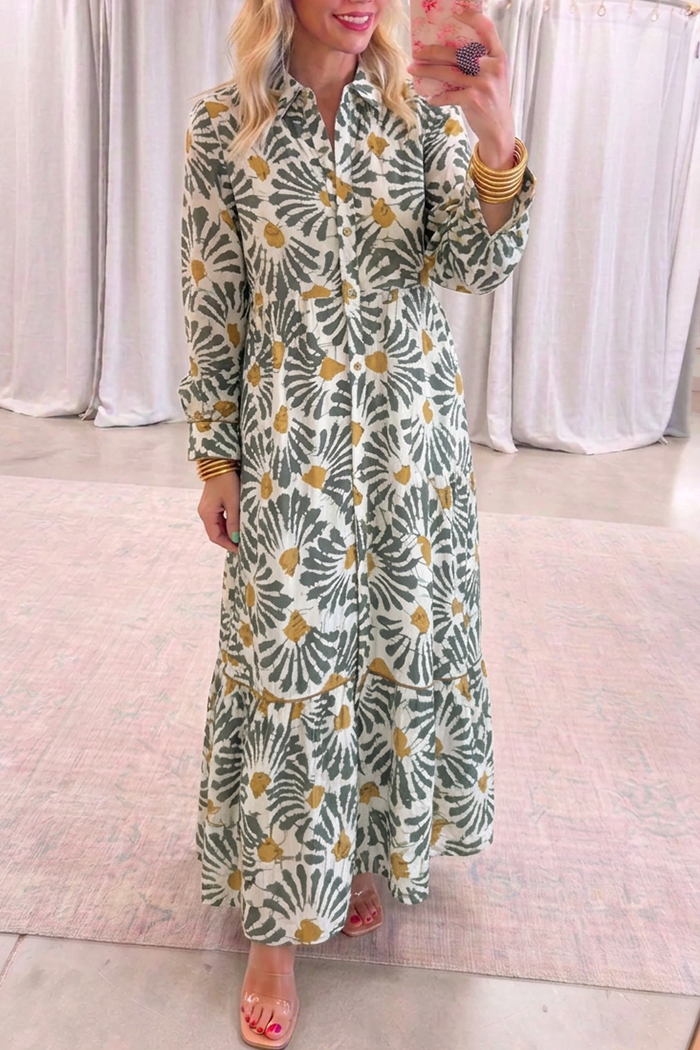 Casual Retro Print Midi Dress