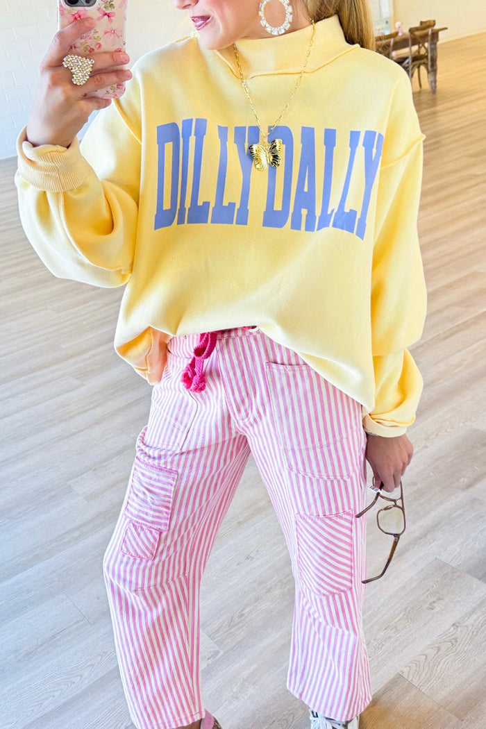 Oversized Mock Neck Long-Sleeve Graphic Sweatshirt