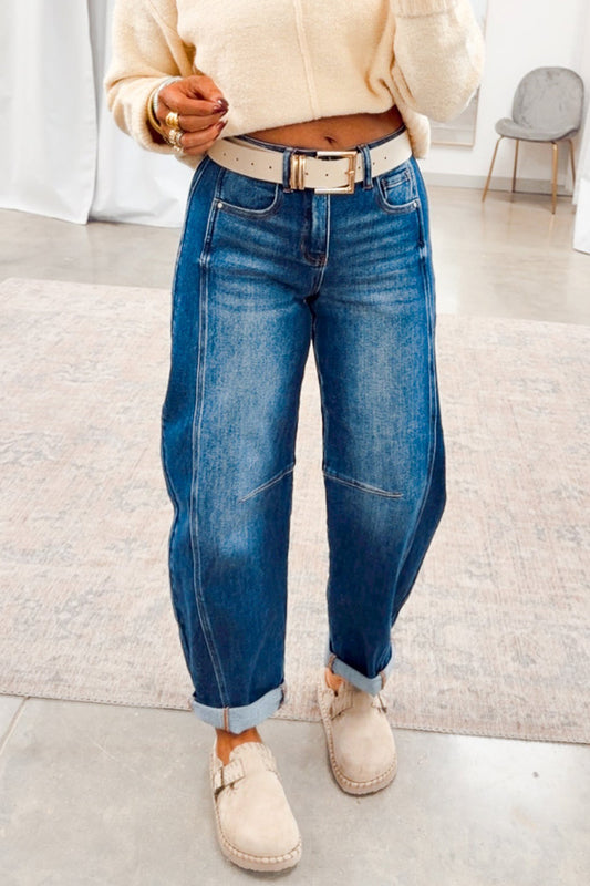 Cuffed Barrel Leg High Rise Jeans