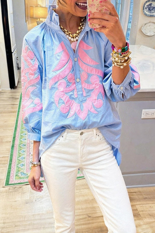 Embroidered Ruffle Collar Top