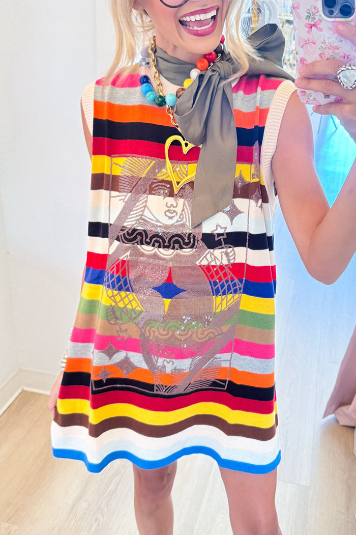 Sequin Beaded Multi Stripe Knit Dress