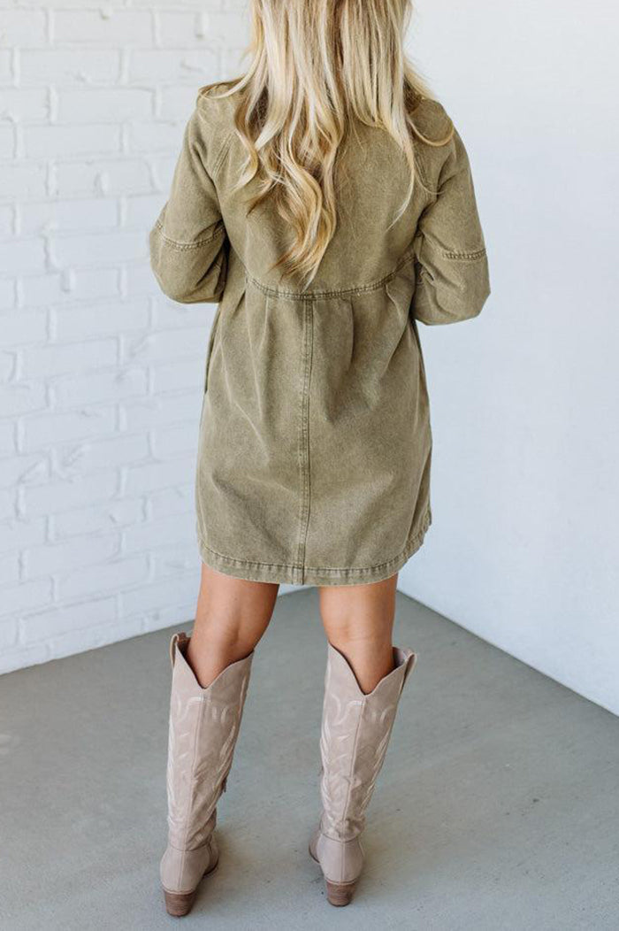 Pocketed Denim Shirt Dress
