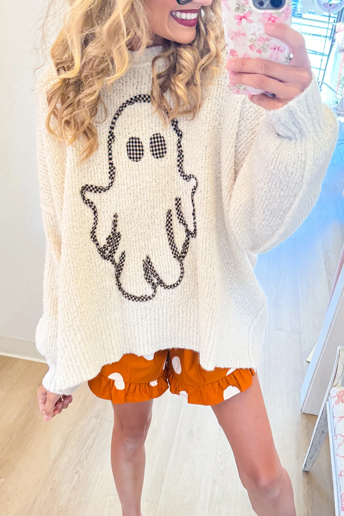 Casual Ivory Ghost Gingham Sweater