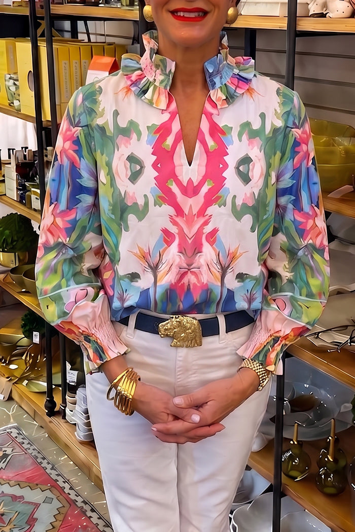 Vibrant Abstract Print Ruffle Top