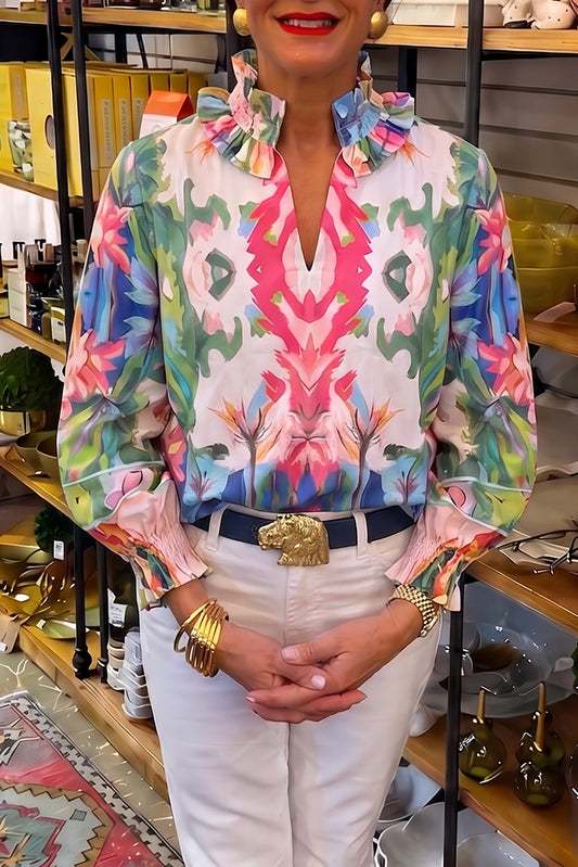 Vibrant Abstract Print Ruffle Top