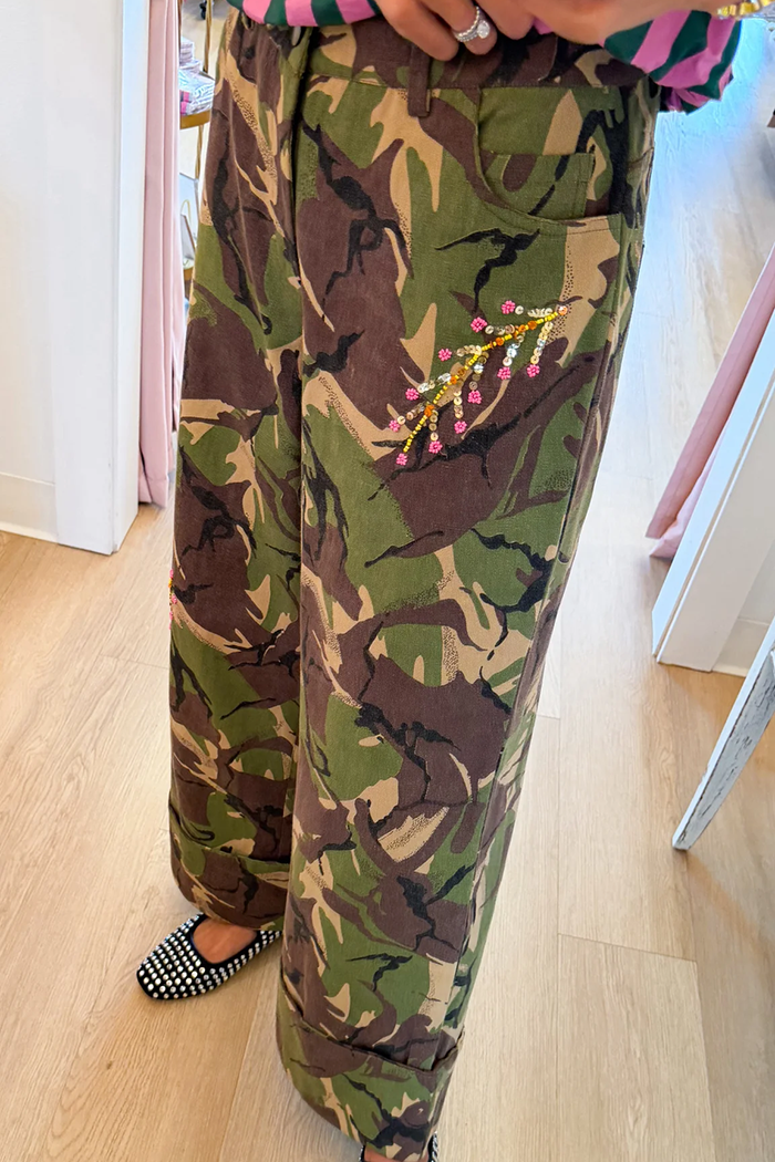 Camo Wide Leg Twill Pants
